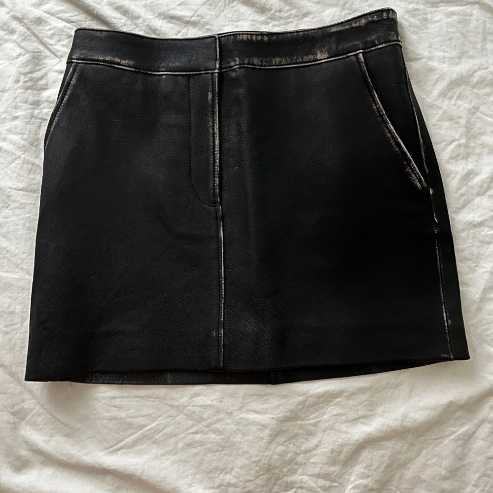 &other stories topstitched leather mini skirt in black size 2